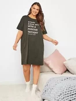 Yours Multicolour Slogan Sleep Tee - Grey, Size 14-16, Women