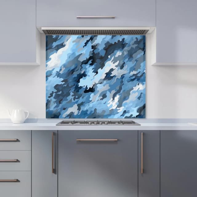 Warren Reed - Designer Blue & Grey Canvas Brushstrokes Kitchen Splashback Size: 600mm x 750mm Blue Unisex 600mm x 750mm