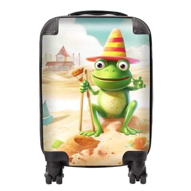 Warren Reed - Designer Happy Frog On A Beach Holiday Suitcase in Yellow Size: Large Yellow Unisex Large