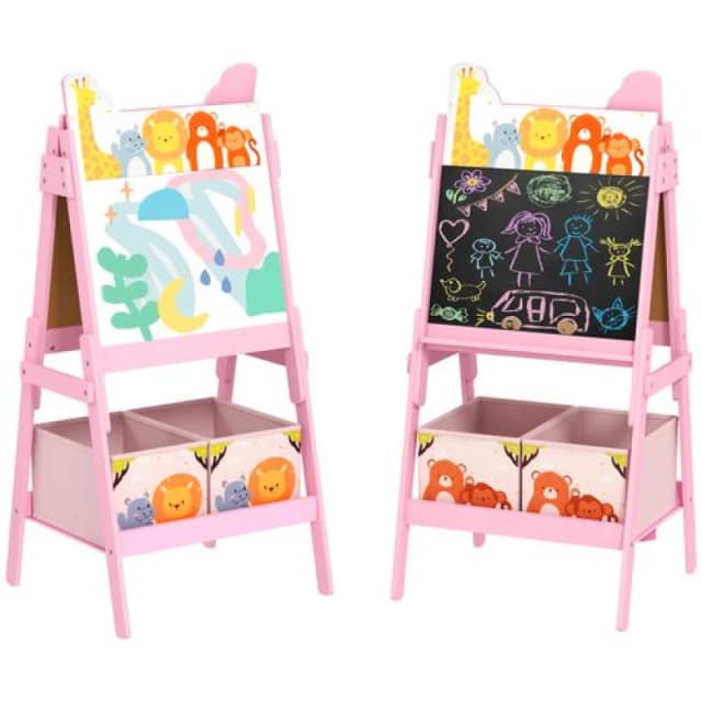 AIYAPLAY 2 in 1 Kids Easel with Whiteboard - Chalkboard - Storage Boxes - Pink TJ Hughes 5063603219915