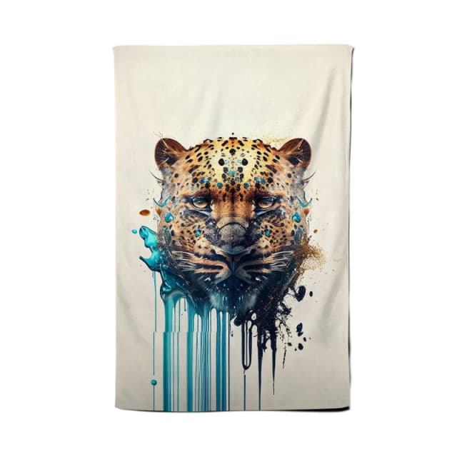 Warren Reed - Designer Leapoard Face Splashart On Light Background Tea Towel in Yellow Yellow Unisex