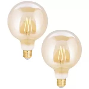4lite WiZ Connected LED Smart Globe G125 Filament Bulb Amber ES (E27) Tuneable White & Dimmable - Twin Pack