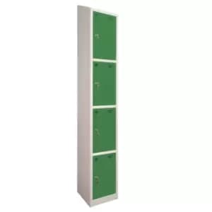 4 Door Locker, 300X300, Grey Carcass/Green Doors, Sloping Top, Camlock