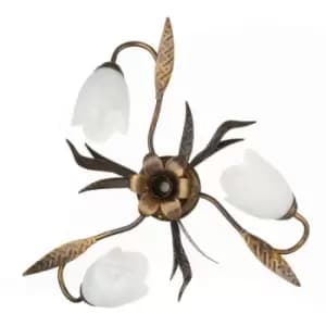 Onli Sonia Flower Design Multi Arm Semi Flush Ceiling Lamp, Glass Shades, 3x E14