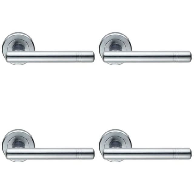 Loops 4x PAIR Round T Bar Handle with Ringed Design Concealed Fix Satin Chrome Multi