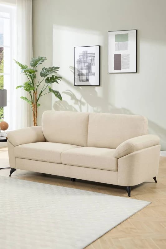 More4Homes Malmo 3 Seater Sofa Modern Scandi Style Fabric Living Room Sofa (Beige)