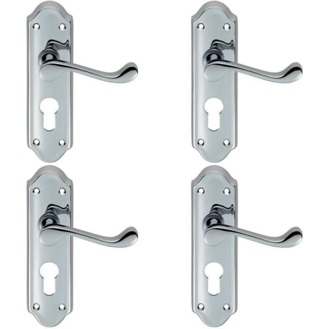Loops 4x PAIR Victorian Upturned Lever on Euro Lock Backplate 168 x 47mm Chrome Multi