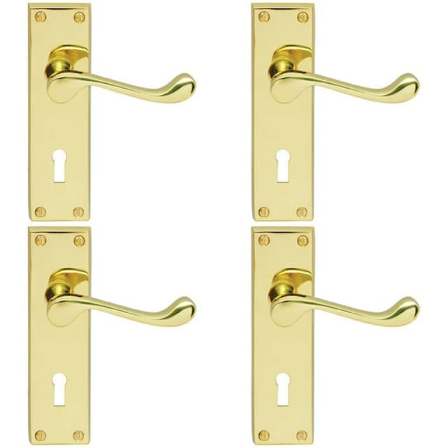 Loops 4x Victorian Scroll Lever on Rectangular Lock Backplate 155 x 41mm Brass Metallics