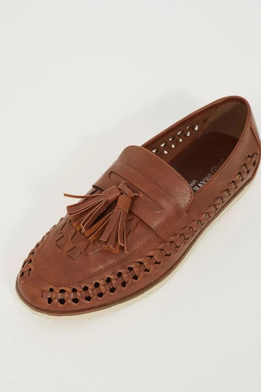 Brave Soul Brave Soul Men Faux Leather Woven Loafers in Tan Size: 7 Tan 7 Male 5063487154654