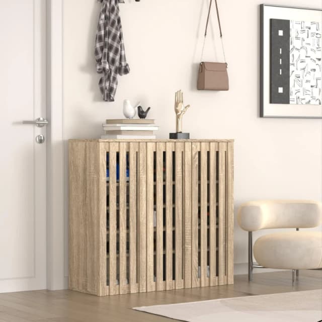 Home Source Shoe Cabinet 3 Door with Adjustable Shelves Brown