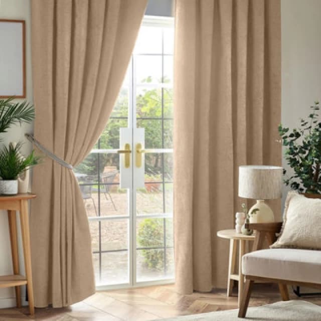 Luxury Living Chenille Blackout Pencil Pleat Top Curtains 117Cm X 137Cm Beige