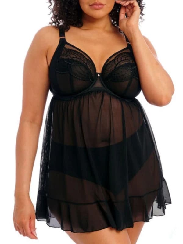Elomi Womens Priya Underwired Babydoll in Black Size: 34GG Black Female 34GG