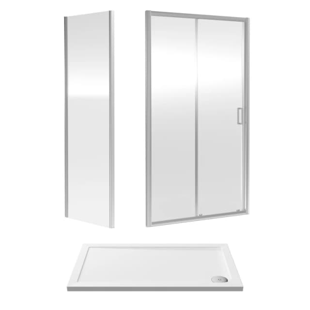 Balterley 6mm Glass Sliding Shower Door, Side Panel Shower Tray 1200x700x1900mm White
