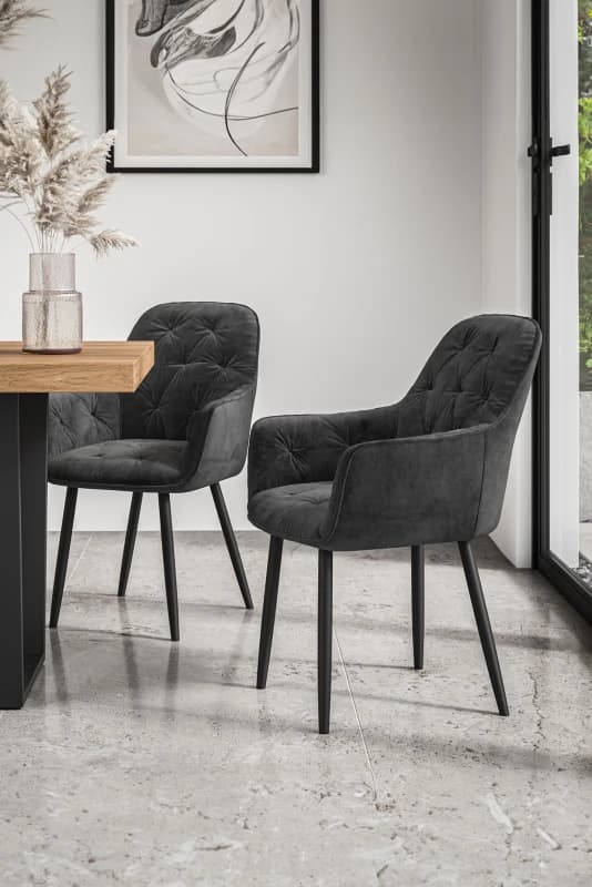 More4Homes Set Of 2 Anika Modern Velvet Dining Chair Padded Seat Metal Legs Kitchen (Black)