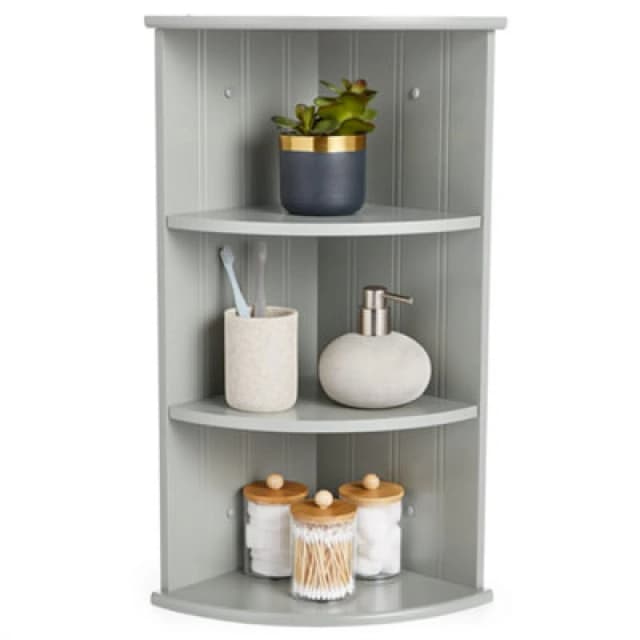 Vonhaus Corner Shelf Unit, Grey 3 Tier Shelving, Freestanding Or Wall Mounted Display Shelves, Modern Storage For Bathroom Decor