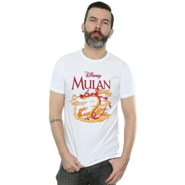 Disney Men Mulan Mushu Dragon Fire T-Shirt in White Size: Small White S Male 5059400757279
