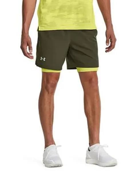 Under Armour Mens Running Launch 7'' 2-In-1 Shorts - Khaki/Lime