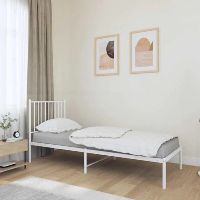 VIDAXL Metal Bed Frame without Mattress with Headboard White 75x190cm Vidaxl 8720845721633