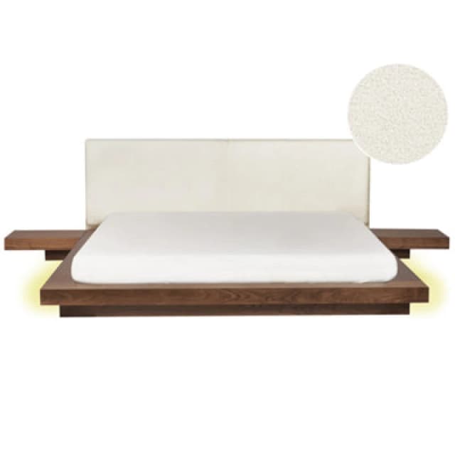 Beliani Bed With LED Boucle Zen 180 X 200 Cm (Eu Super King) LED Brown Ash Wood