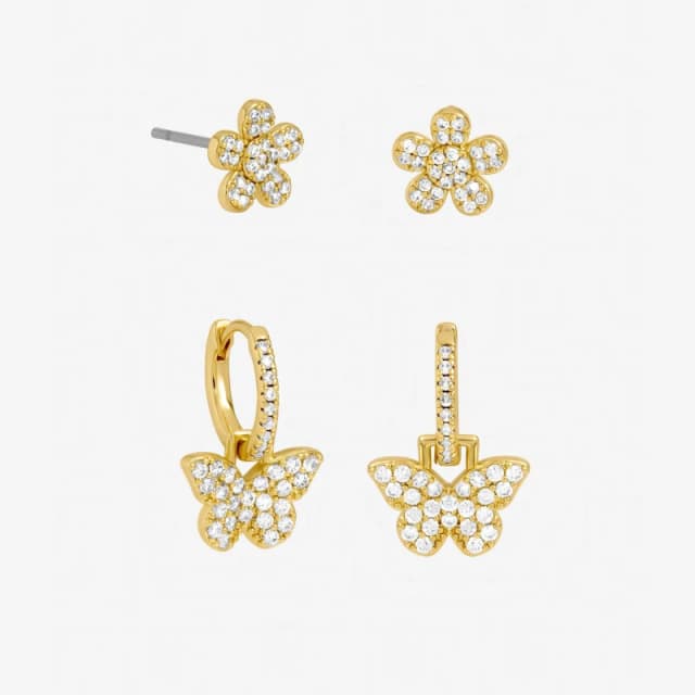 Jon Richard Womens Gold Plated Butterfly & Flower Earrings - Pack of 2 Gold Female One Size