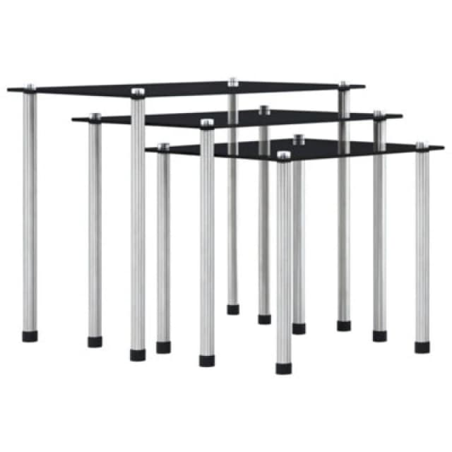 vidaXL 3x Nesting Tables Black Tempered Glass Living Room Furniture Side Table