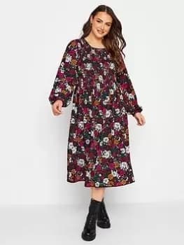 Yours Balloon Sleeve Midaxi Dress - Multi, Black, Size 16, Women