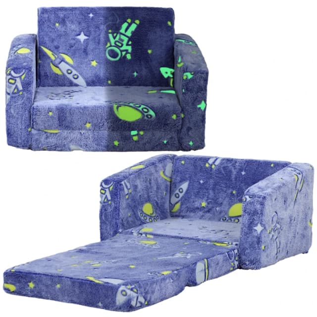 AIYAPLAY 2 in 1 Kids Chair Bed with Glow in The Dark Design Blue - Aiyaplay 5056725566418