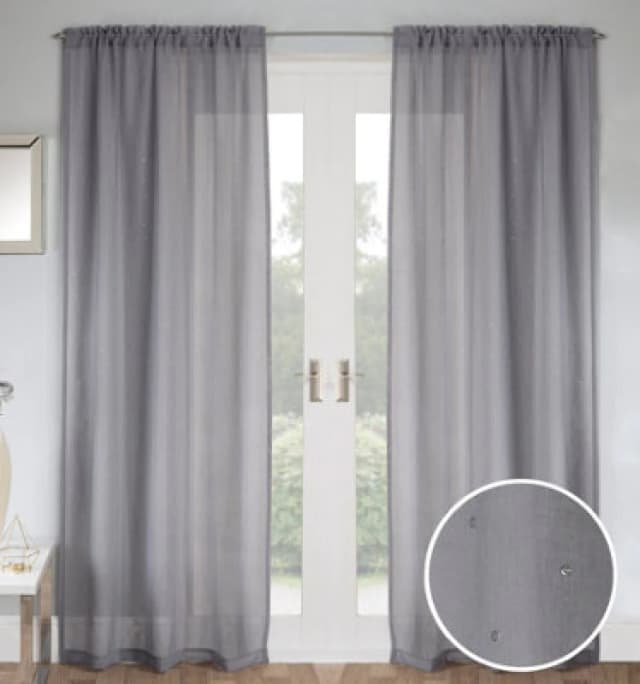 Tyrone Textiles Pair Of Jewel Grey Voile Panels With Sparkle Pattern And Rod Pocket Header 229 Cms