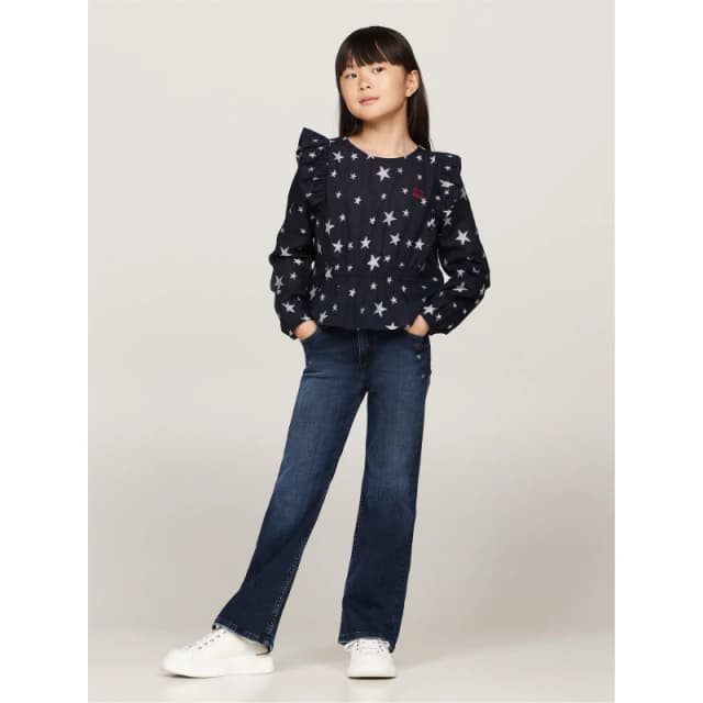 Tommy Hilfiger Girls Flare Clean Blue Wash Jean - Blue, Size Age: 4 Years Blue W1E47 Unisex age: 4 YEARS