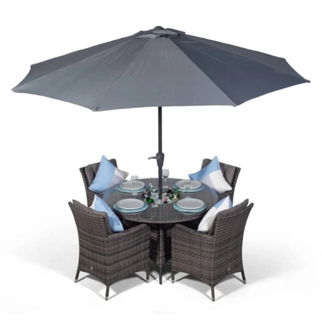 Thats Furniture Savannah Round 4 Seater Patio Dining Set with Ice Bucket Drinks Cooler in Grey Grey Unisex