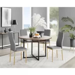Furniturebox Adley Brown Wood 120cm Storage Dining Table & 4 Grey Milan Gold Leg Faux Leather Chairs