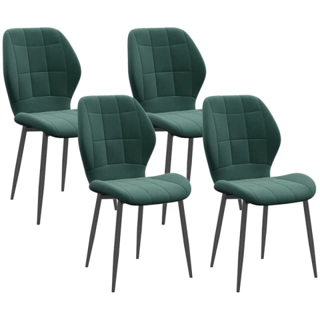 HOMCOM Modern Style Kitchen Chairs Set of 4 with Flannel Upholstered Dark Green - Homcom 5056725536794
