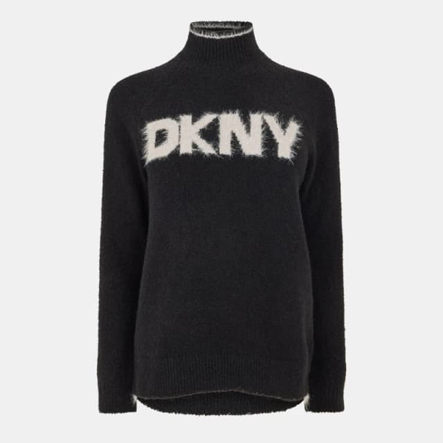 DKNY Womens Tinsel Logo Knitted Crew Neck Jumper Black/White female 8 (XS)