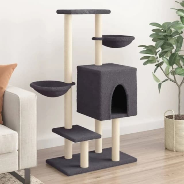 vidaXL Cat Tree with Sisal Scratching Posts Dark Grey 117 cm, Grey 172120