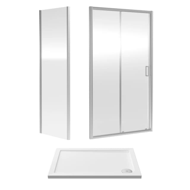 Balterley 6mm Glass Sliding Shower Door, Side Panel Shower Tray 1000x700x1900mm White