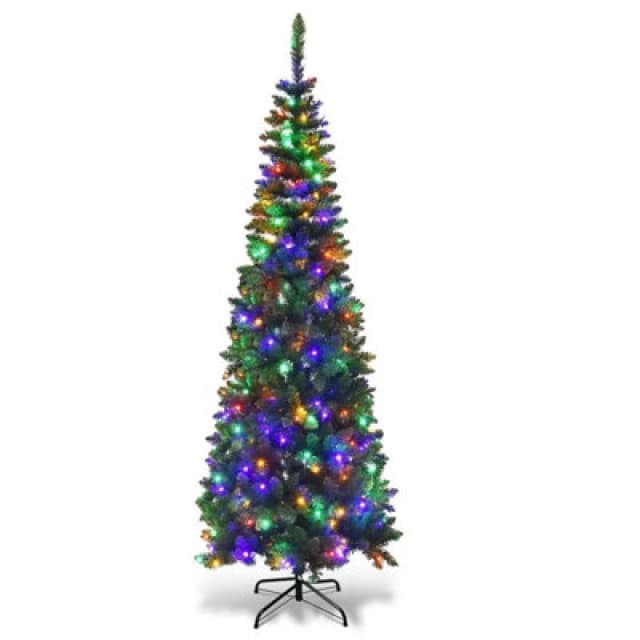 Shatchi 7ft Prelit Green Pencil Christmas Tree Multicolour Leds
