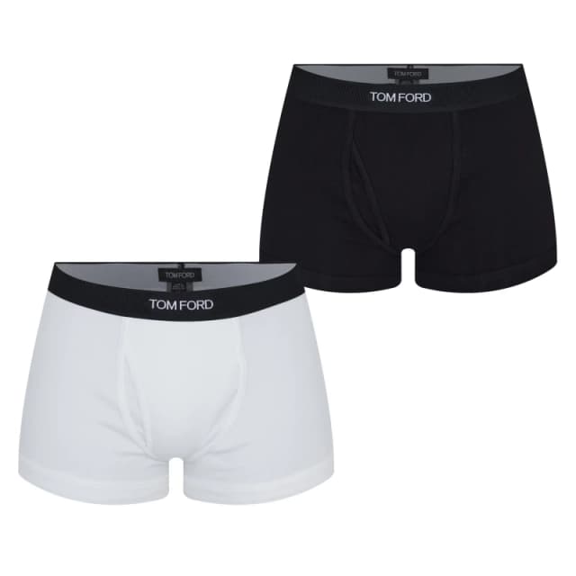 Tom Ford Mens Plain Cotton Boxer Briefs, 2-Pack Black/White 999 male 2X Large