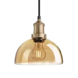 Industville Brooklyn Tinted Glass Dome Amber Pendant / 8" Brass Holder