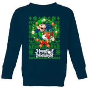 Nintendo Super Mario Happy Holidays Luigi Kid's Christmas Sweatshirt - Navy - 11-12 Years