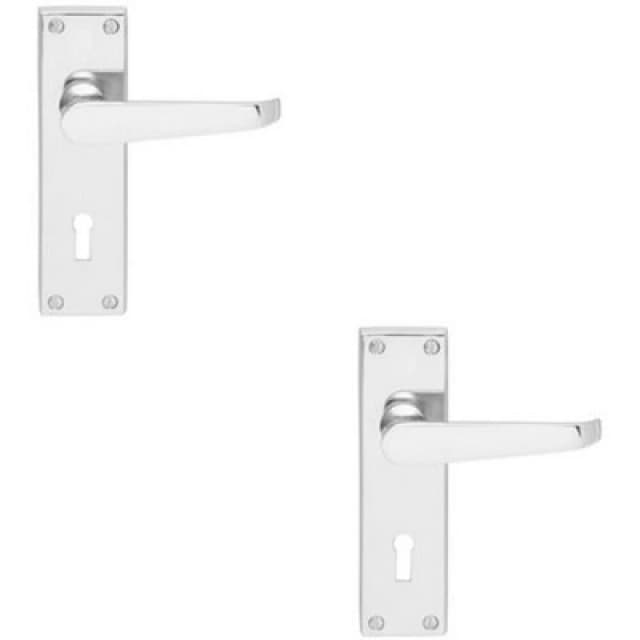 Loops 2x Victorian Flat Lever on Lock Backplate Handle 150 x 42mm Polished Chrome Multi