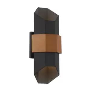 Quoizel Chasm Outdoor Up Down Wall Lamp Matte Black (with painted wood effect strap), 3000K, IP44