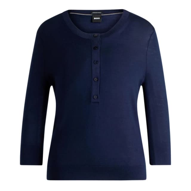Boss Fiblure Henley-Neck Sweater Dark Blue female M