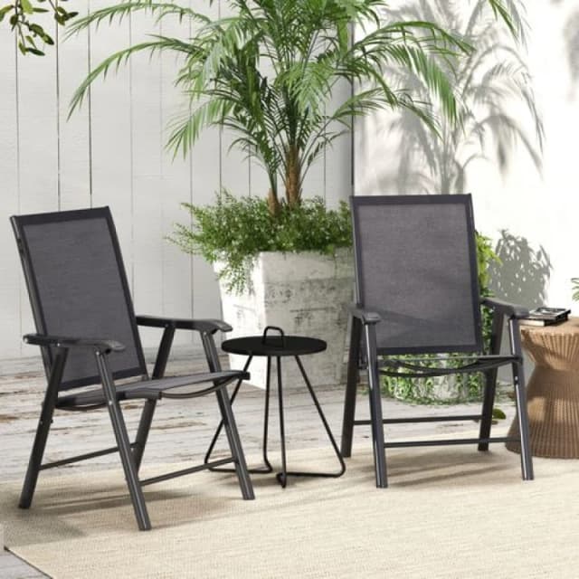 Outsunny 2-PCS Garden Armchairs Outdoor Patio Folding Modern Furniture Grey 84B-381V02CG