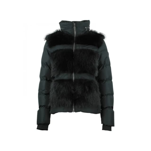 Womens fur down jacket with integral hood Peak Mountain Noir Female L