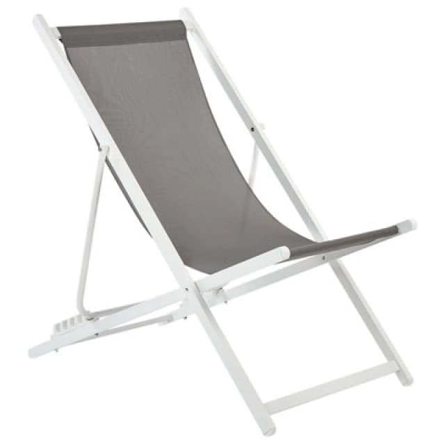 BELIANI Beliani - Outdoor Folding Sun Lounger Sling Beach Chair Adjustable Grey and White Locri ii 514168