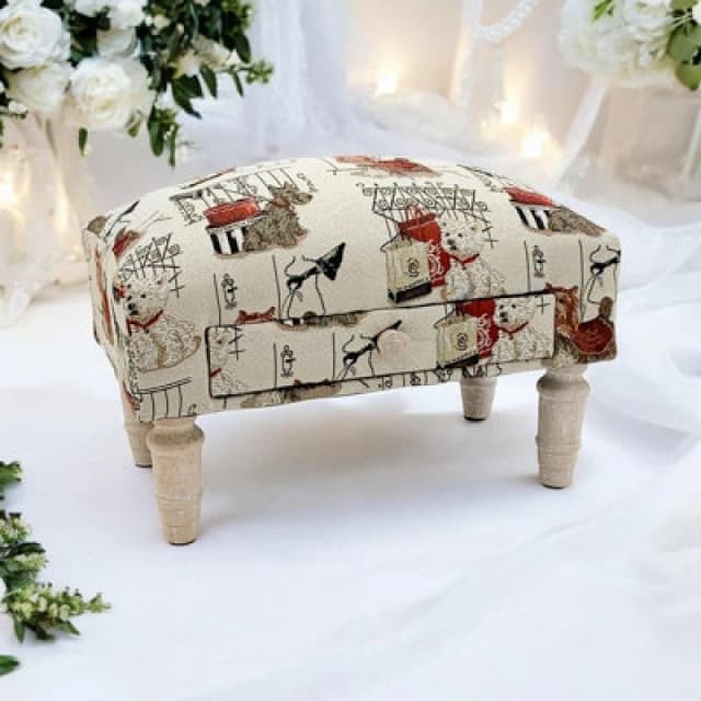 Minster Scottie Dog Fabric Footstool With Drawer - L25 X W45 X H28 Cm