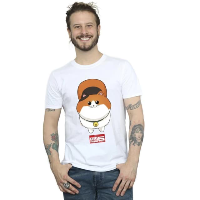 Disney Men Big Hero 6 Baymax Kitten Face T-Shirt in White Size: Small White S Male 5059934824843