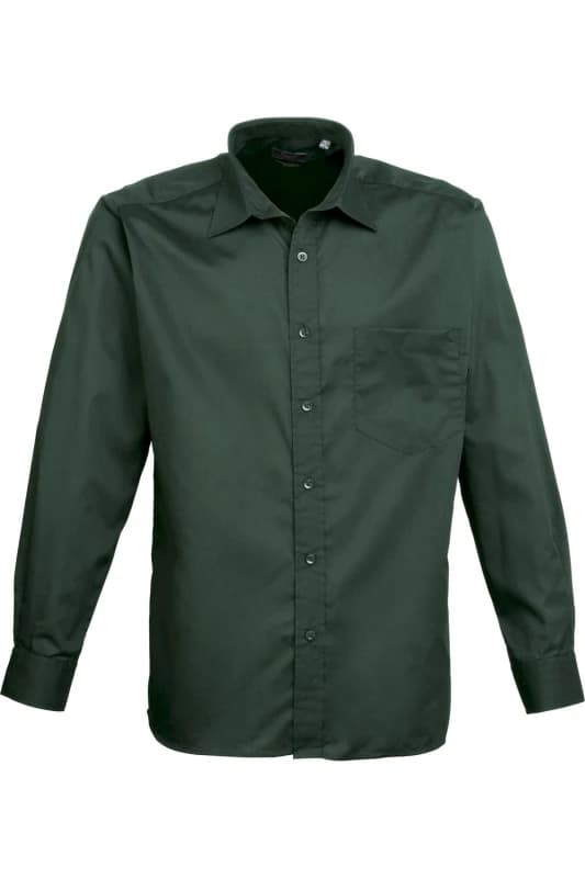 Premier Premier Men Poplin Long-Sleeved Formal Shirt in Bottle Green Bottle Green One Size Male 5055805354594