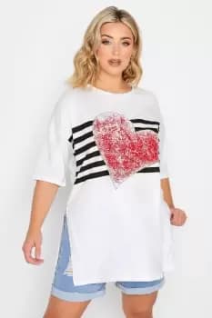 Plus Size Heart Embellished Split Hem T-Shirt