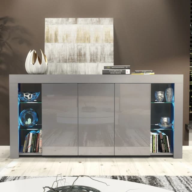 Mex Furniture LTD Sideboard with LED Lighting & Gloss Doors / 164cm in Dark Grey Dark Grey Unisex